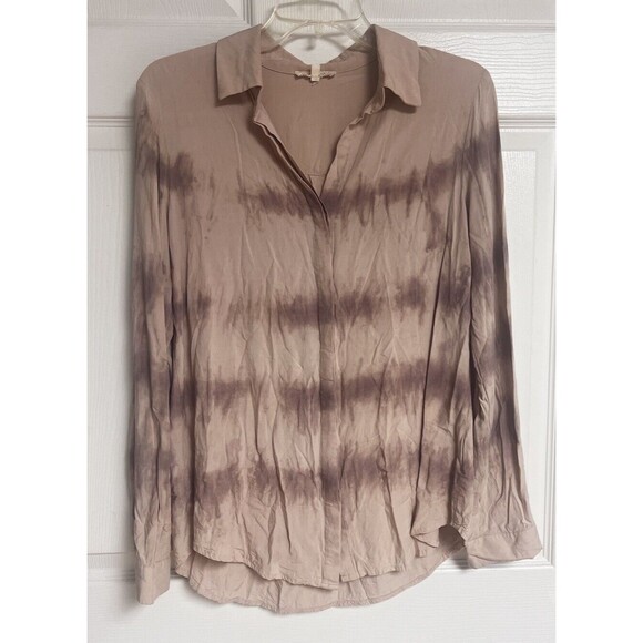 Mystree Tops - Mystree Blush Pink Tie Dye Rayon Button Down Blouse Size Medium Casual Career